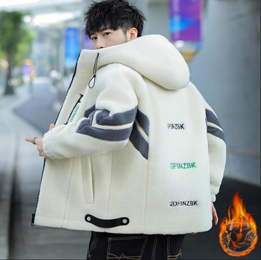 Men's Clothing Men's Lamb Fleece Cotton Coat Autumn And Winter Hooded Cotton Jacket Teenagers Plus Velvet Thickened Granular Fleece Warm Cotton Coat_voghion.com