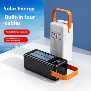 Rugged Solar Power Bank 80000mAh With Built-in Cables & LED Light - High Capacity Portable Charger For Outdoor Adventures, Travel, Emergency Backup_voghion.com