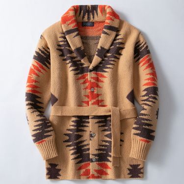 Men's Heavy Industry Jacquard Sweater Medium Long Lace up Cardigan Coat SY0114_voghion.com