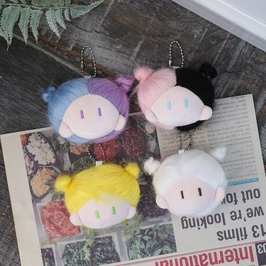 Cotton doll head pendant plush toy bag accessories long-haired braided doll fried hair doll keychain doll_voghion.com