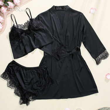 Women's Clothing Guiruo Underwear Sweet And Smooth Satin Stitching Pure Desire Top Shorts Robe Lazy Style Women's Suit_voghion.com