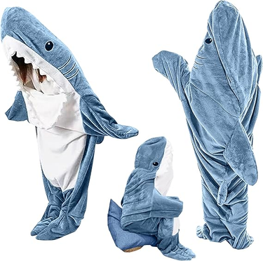 YOUEN Shark Blanket Hoodie Onesie For Adult & Kid, Wearable Shark Sleeping Bag, Soft Cozy Onesie Costume_voghion.com