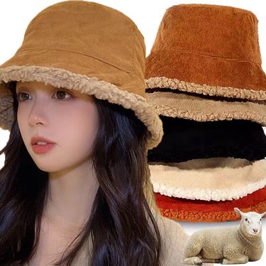 Hot Sale Winter Bucket Hats Warming Panama Lady Fluffy Corduroy Double-Side Wear Outdoor Fisherman Cap Hat for Women Girl's_voghion.com