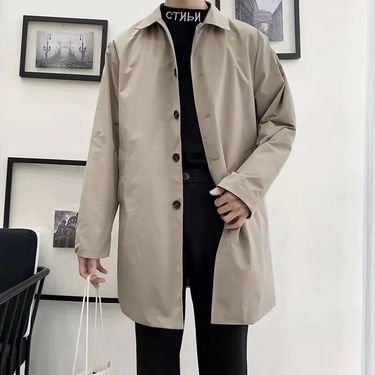 Collar Trench Coat For Boys, Mid To Long Style Trendy Loose Casual Coat, Autumn Korean Version Versatile New Jacket_voghion.com
