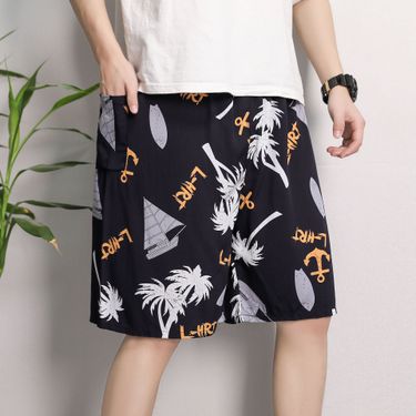 Men's Sleep Cotton silk pajama pants men's thin plus-size casual breathable flower pants five quarter pants_voghion.com