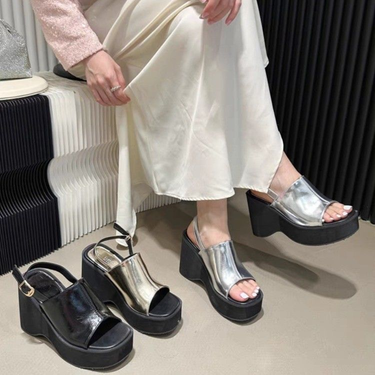 Internet Famous Slope Heel High Heels Sexy Slippers For Women To Wear In Summer. Instagram Damp Sponge Cake Thick Sole_voghion.com