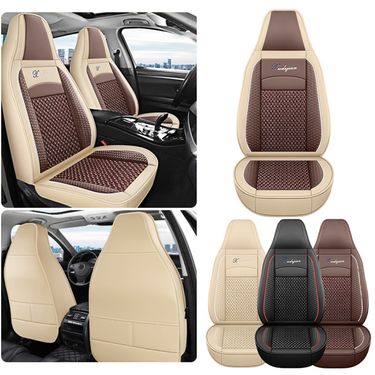 2pcs Universal Front Car Seat Covers, Breathable Mesh PU Leather Omfortable & Durable For All Seasons Fits Most Vehicle_voghion.com