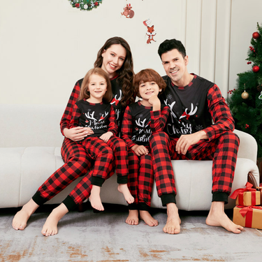 Christmas Letter snowflake plaid Christmas family print home dress pajamas_voghion.com