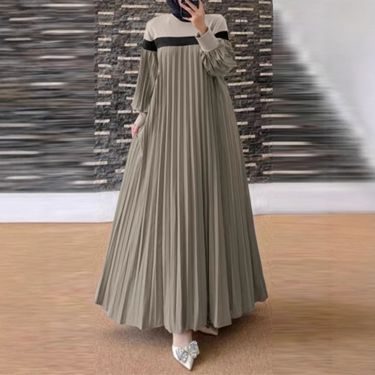 Women's Clothing Splicing Pleated Sundress Robe_voghion.com