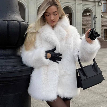 Women's Clothing fur coat suit collar mid length fur coat_voghion.com