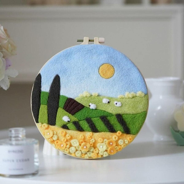 RUOPOTY Classic Wool Painting Hillside Sheep Embroidery Frame Kit Felt Crafts Package Felt Needle Home Decoration Gift_voghion.com