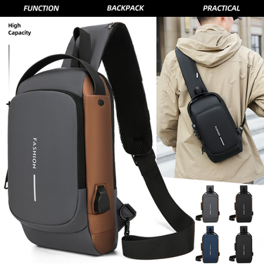 Men’s Bags New Style Password Lock Anti Theft Chest Bag Men's Motorcycle Bag Outdoor Waterproof Shoulder Messenger Bag Usb Charging Chest Bag_voghion.com