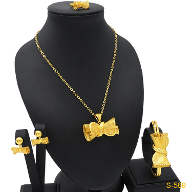 Gold plated Xinjiang jewelry leaf necklace earrings jewelry set Middle East Dubai simple bridesmaid accessories wholesale_voghion.com