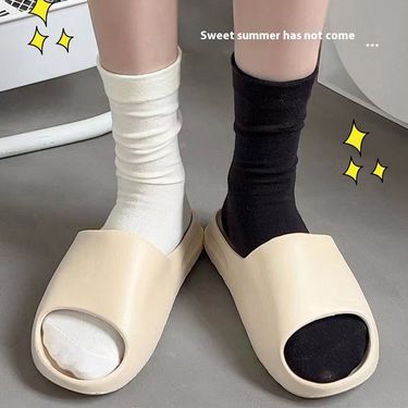 White stacked socks women's mid-calf socks summer summer models boneless socks Japanese spring and fall black stockings_voghion.com
