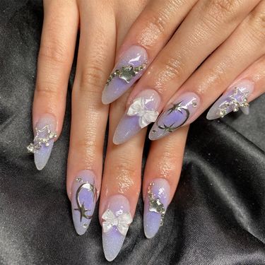 European and American Purple Nail Patches Starry Stars Bow Ties Wearing Nail Patches_voghion.com