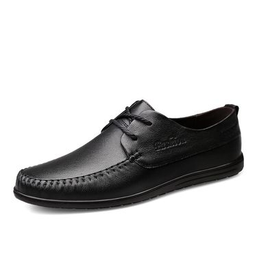 New Men's Business Casual Lace-up Leather Shoes Genuine Leather Hollow Breathable Leather Shoes Lightweight Hand-stitched Leather Shoes with Soft Sole_mkmklike.com