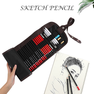 Professional Sketch Pencil Set - 39 Pieces Art Drawing Kit With Charcoal Pencils, Eraser & Brush For Beginners & Artists_voghion.com