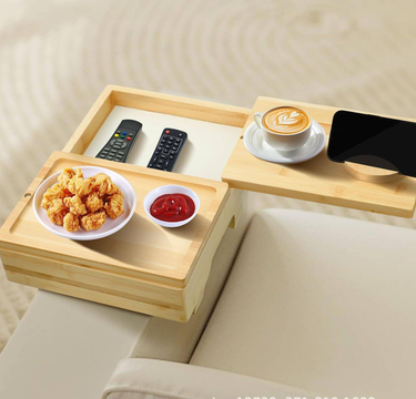 Wooden Armrest Double Layer Rotatable Sofa Lazy Phone Holder With Storage Compartment Tray_voghion.com