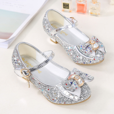 Women Shoes Dress Party Wedding Shoes Little Girls Sandals Glitter Bow Shoes Crystal High Heels Shoes for Kids_voghion.com