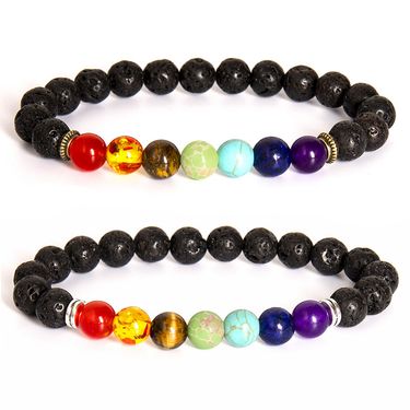 Colorful natural volcanic stone bracelet European and American cross border new hand beaded men's natural tiger eye stone bracelet_voghion.com