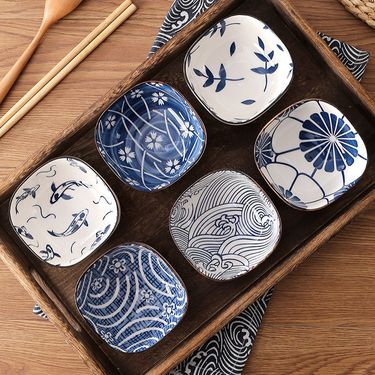 Japanese Ceramic Small Dish Soy Sauce Dish Snack Dish Nine Square Household Sushi Seasoning Dish Snack Dish Tableware_voghion.com