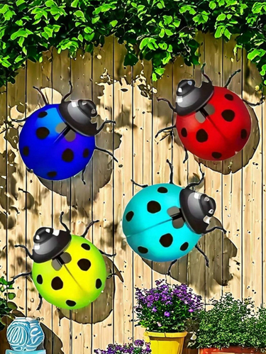 4pcs Metal Beetle Wall Art Decoration, Suitable For Gardens, Courtyards, Outdoor Walls, Terraces, Fence Decoration, Gifts For Family And Friends_voghion.com