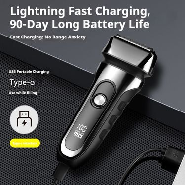 Men's Electric Shaver - Rechargeable 2-Blade Rotary Shaver With Floating Head, IPX7 Waterproof, LED Display, 90-Min Runtime, Ultra-Quiet_voghion.com