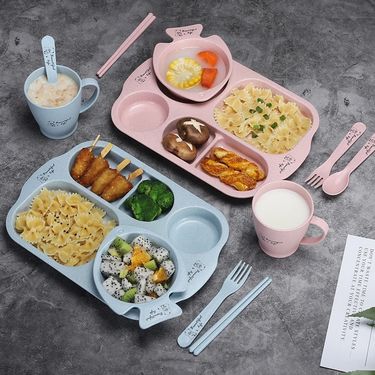 6Pcs/ Set Children Baby Tableware Set Cartoon Plates Kid Dishes Children Dinnerware Anti-hot Training Food Bowl Spoon Fork_voghion.com