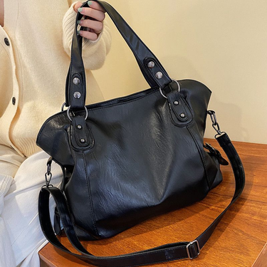 Big Black Shoulders for Women Large Hobo Shopper Solid Color Quality Soft Leather Crossbody Handbag Lady Travel Tote_voghion.com