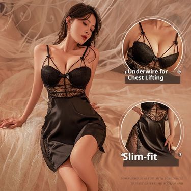 LuvBox Meinair New Women's Sexy Strap Nightdress With Chest Pads Tempting Transparent Hot Erotic Lingerie_voghion.com