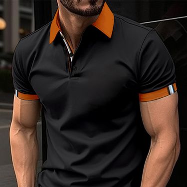 2024 Spring Button Shirt Solid Color Short sleeved Polo Collar T-shirt Casual Fit Top Men's Wear_voghion.com