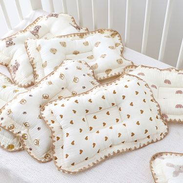 Toddler Pillow Linen Cotton Baby Birth Pillow Type Anti-tilt Four Seasons General Purpose Cartoon Bear Babies Bedding_voghion.com