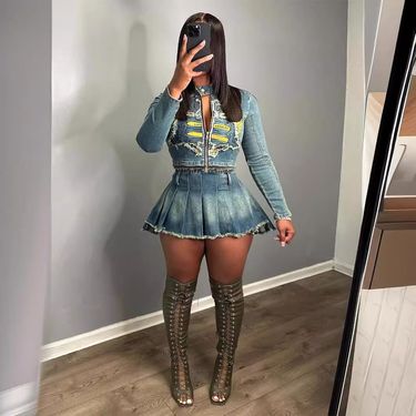 Women's Clothing Elastic Fabric Embroidered Top Pleated Skirt Set_voghion.com