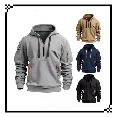 2024 new fashion trend men's pullover sports casual zipper hoodie pocket_voghion.com