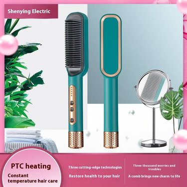 Ceramic Hair Straightener Comb – 5 Heat Settings, 16-20mm Heating Plate, 45W AC-Powered Styling Brush For Wet/Dry Hair_voghion.com