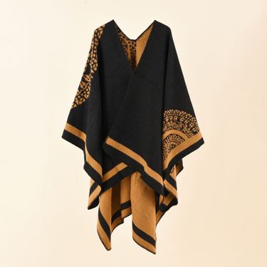 Thickened slit large shawl women's cloak autumn and winter warm Qinghai Tibet travel cold shawl flower_voghion.com