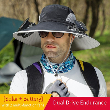 Strong Wind Power Solar Charging Fan Detachable Large Brim Quick Drying Fisherman Hat Summer Outdoor Mountaineering Sun Hat Men_voghion.com