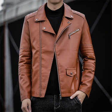 Men's Slim Biker PU Leather Jacket Lapel Suit Jacket_mkmklike.com