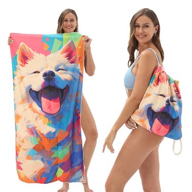 2-in-1 Foldable Printed Bath Beach Towel Integrated Bag With Storage_voghion.com