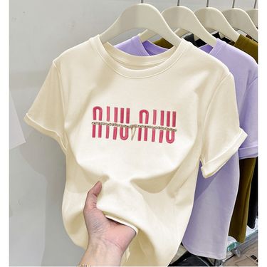 Women's Clothing Straight Shoulder Fashion Short Sleeved T Shirt Casual Fashion Versatile Slim Tops Basic Style_voghion.com