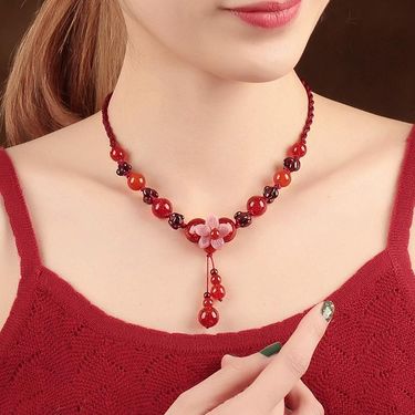 Luxury Jewelry, Antique Ethnic Style Pendant Necklace, Retro Collarbone Chain for Women, Fashion Women's Necklace,National Handmade Red Rope Necklace_ipsvogv.com