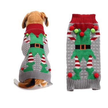Christmas Pet dog clothing Christmas knit warm fluffy ball Christmas clown Teddy Golden retriever Big dog sweater_voghion.com