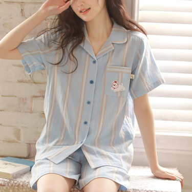Cotton Couple's Sleepwear Set - Soft Breathable Short Sleeve & Short Pants For Summer, Comfortable Loungewear For Home And Outdoors_voghion.com