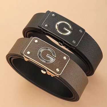 New Fashionable Men's Toothless Automatic Buckle Cowhide Belt, Popular Casual and Trendy Belt for Middle Aged and Young People_voghion.com