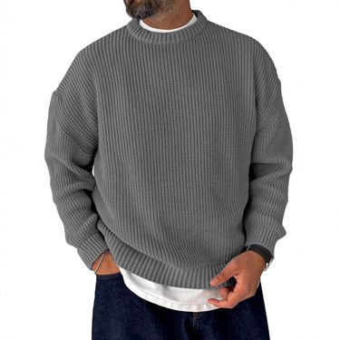 Men's Oversized Knit Sweater – Relaxed Crewneck Cotton Blend Long Sleeve (S-5XL, 10 Minimalist Colors For Casual & Smart Looks)_voghion.com