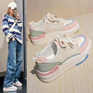Thick soled height enhancing white shoes for women 2024 spring and summer new Korean low top sports shoes for students all match casual shoes_vogvips.com