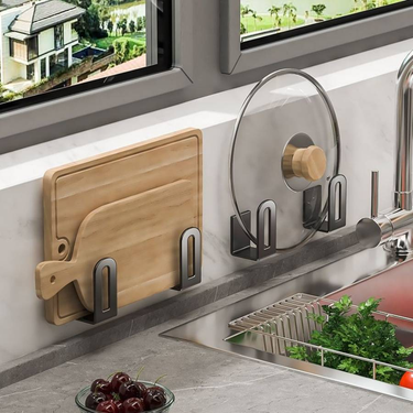 2pcs non perforated pot cover rack kitchen multi-functional storage rack cutting board bathroom balcony wall mounted storage rack_voghion.com