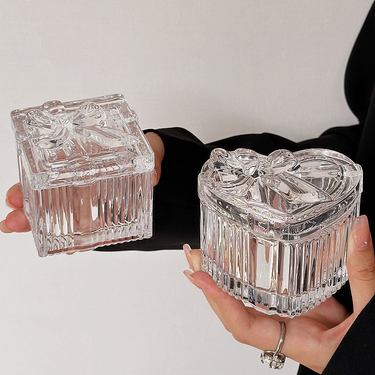 Girl Heart Instagram Bow Heart Shaped Glass Jewelry Box European Relief Retro Home Storage Box Decorative Ornament_maomaolike.com