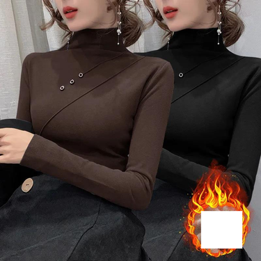 Women's velvet warm base shirt high neck with a slim-fit top_voghion.com