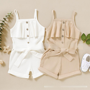Mother & Kids Children's Clothing Corrugated Cotton Jumpsuit With Belt Fashionable Style_voghion.com
